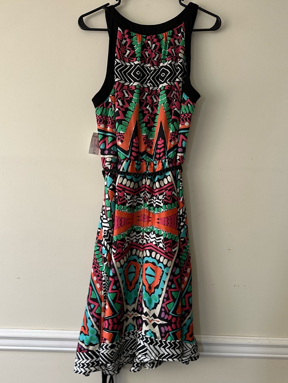 dressbarn Sleeveless Tribal Maxi Dress in Teal, Orange & Pink